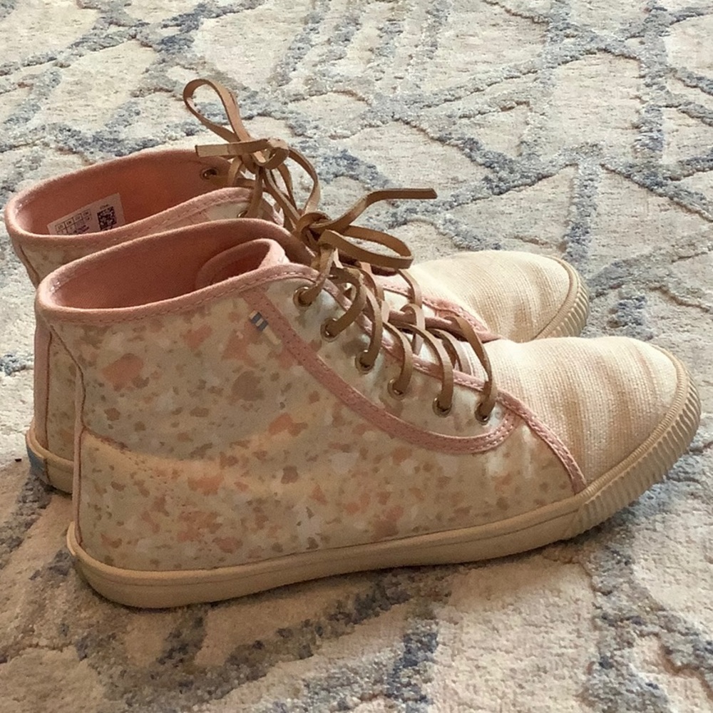 TOMS light pink high tops with leather laces